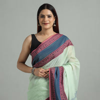 Green - Bengal Woven Border Handloom Pure Cotton Saree 39