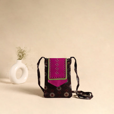 Traditional Kutch Mashru Silk Leather Flap Sling Bag 67