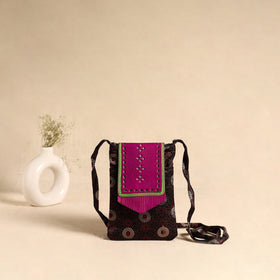Traditional Kutch Mashru Silk Leather Flap Sling Bag 67