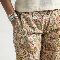 Beige - Kalamkari Block Printed Cotton Elasticated Pant