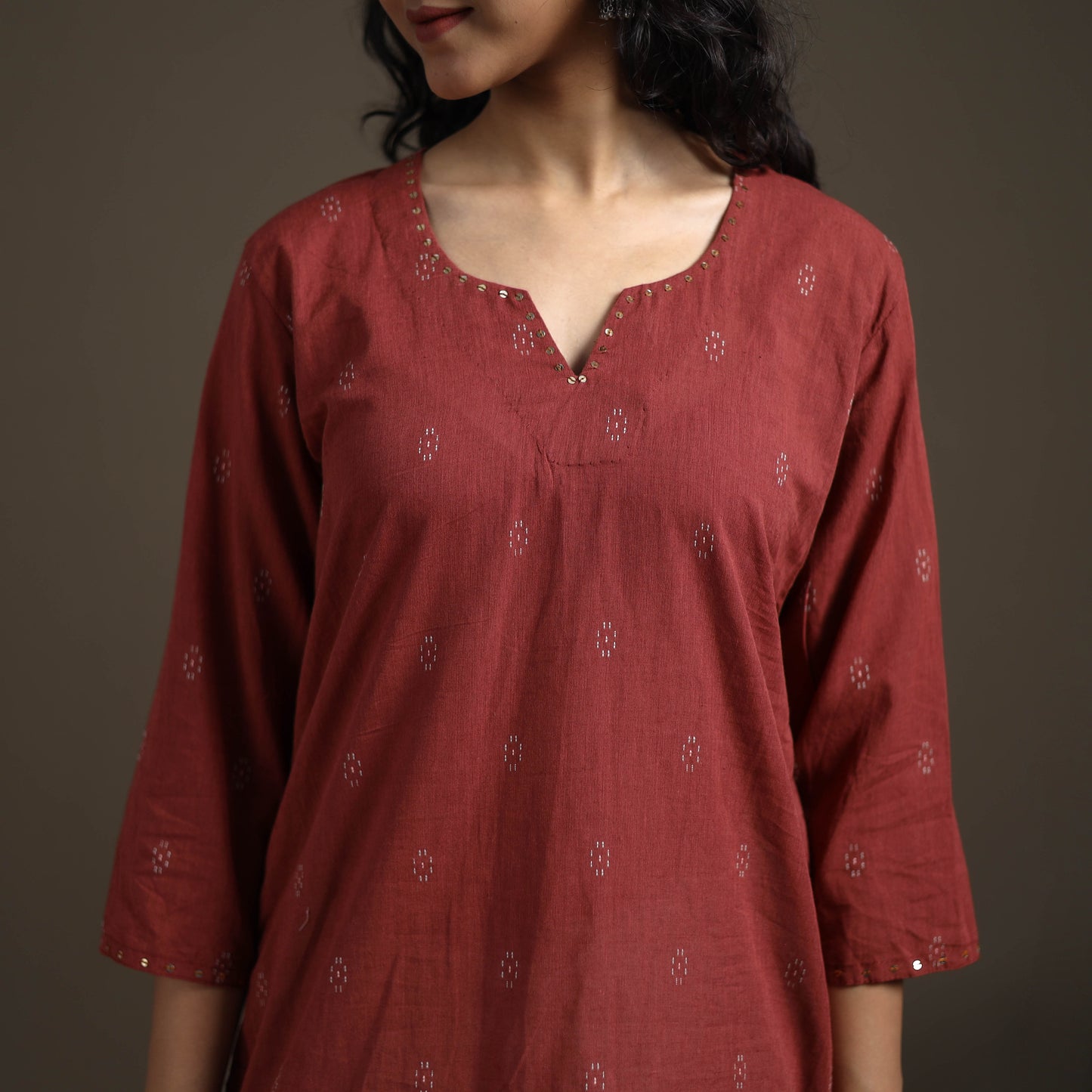 Sequin Work Jacquard Cotton Short Kurta for Women 24