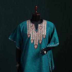Blue - Kashmiri Kashida Hand Embroidered Cotton Kaftan (Medium) 03