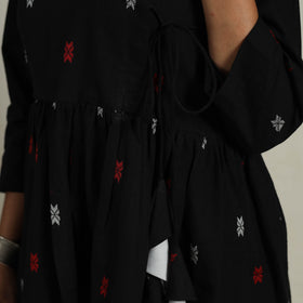 Black - Flared Cotton Angrakha Jacquard Dress 12
