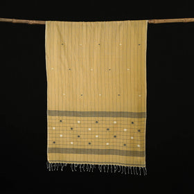 Yellow - Burdwan Jamdani Handloom Cotton Stole with Tassels 13