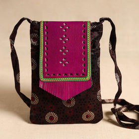 Traditional Kutch Mashru Silk Leather Flap Sling Bag 67