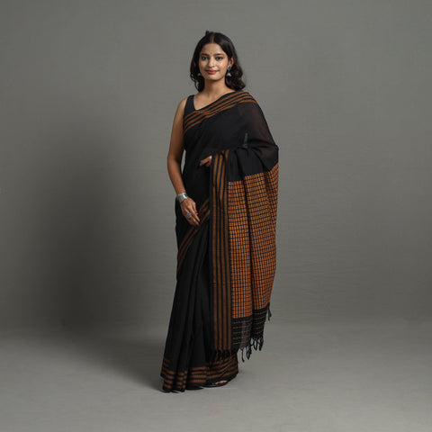 Black - Bengal Handwoven Cotton Begampuri Saree 03