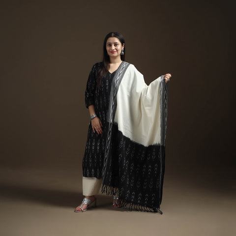 Black - Pochampally Ikat Cotton Long Kurta with Farsi Salwar & Dupatta Suit Set for Women 15