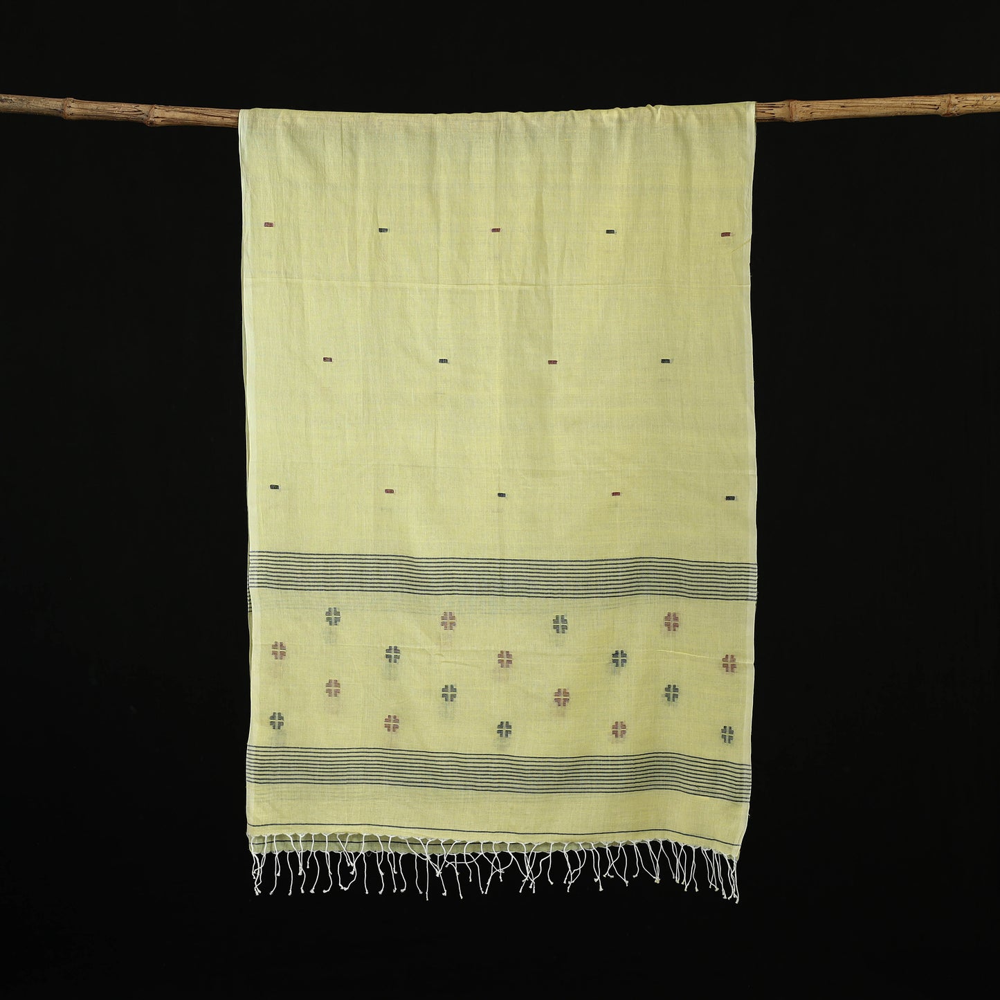 Burdwan Jamdani Handloom Cotton Stole with Tassels 14