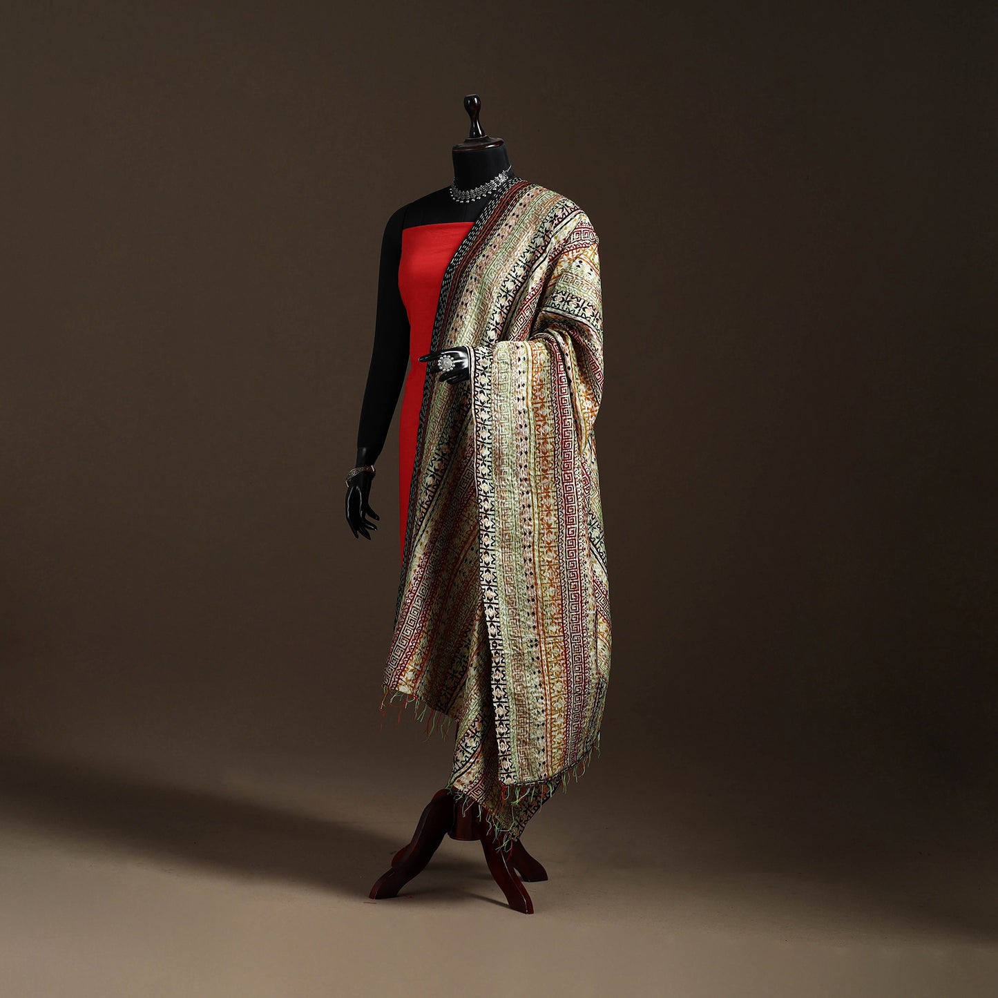 Multicolor - Bengal Hand Embroidery Patchwork Reversible Silk Kantha Dupatta 47