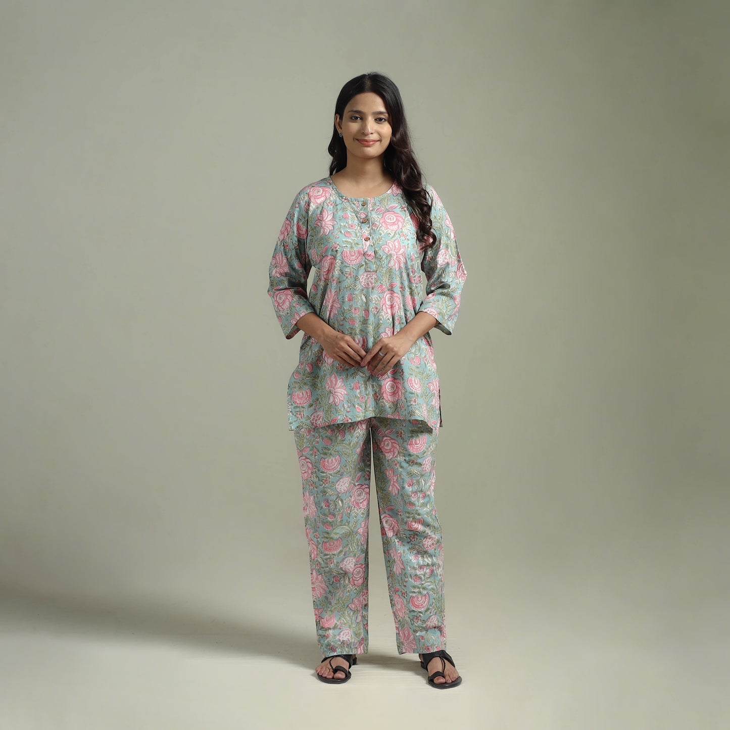 Sanganeri Floral Printed Cotton Night Suit for Women 13