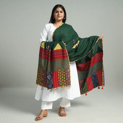 Applique Patchwork Cotton Ajrakh Dupatta with Mirror Work 10