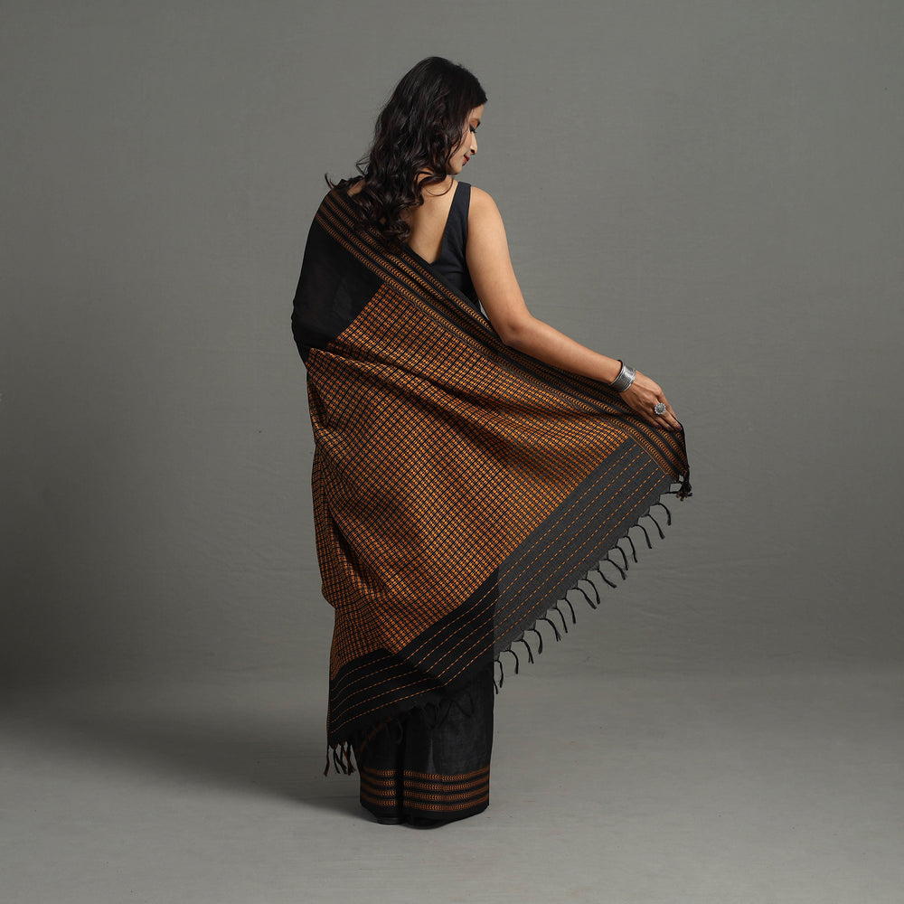 Black - Bengal Handwoven Cotton Begampuri Saree 03