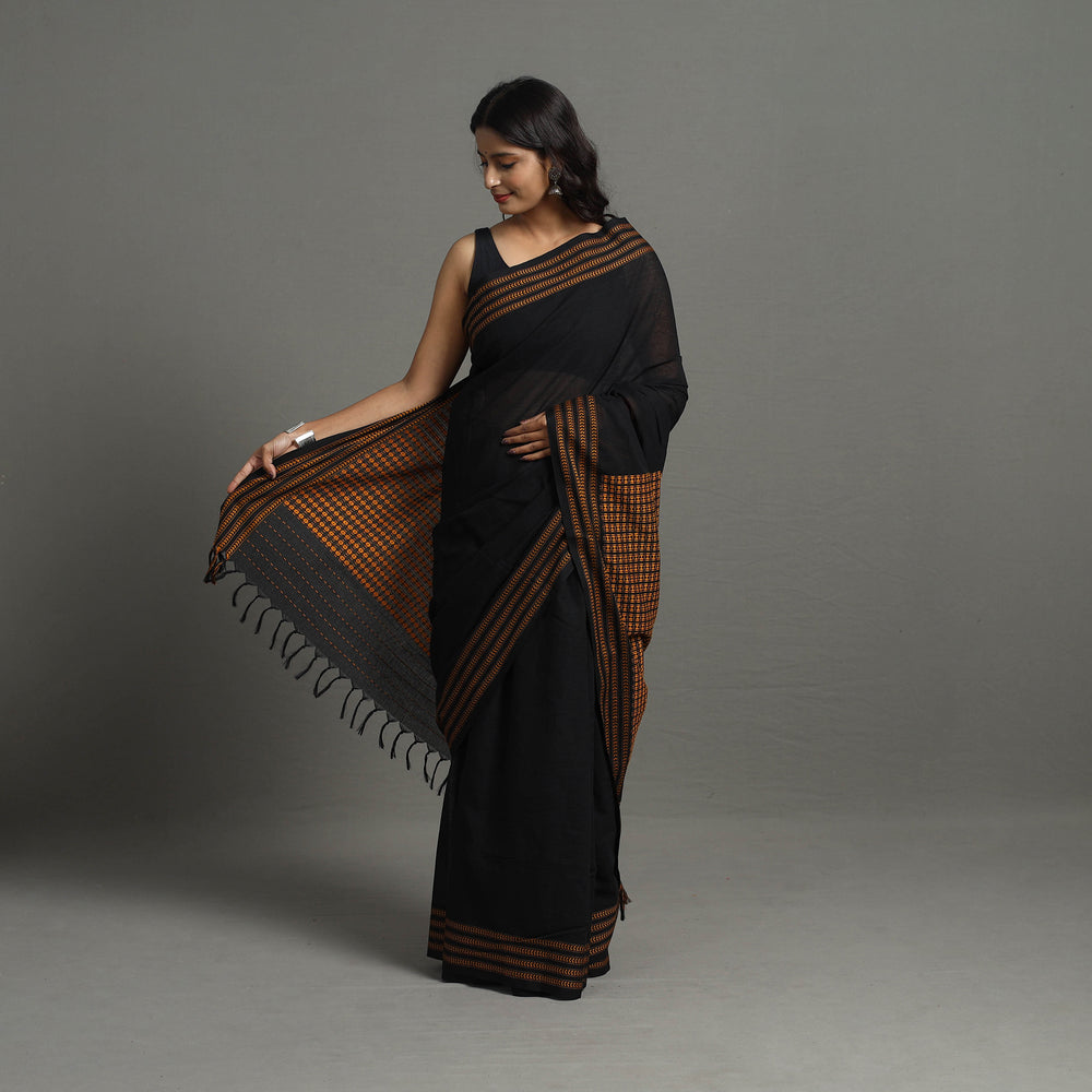 Black - Bengal Handwoven Cotton Begampuri Saree 03