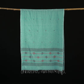 Green - Burdwan Jamdani Handloom Cotton Stole with Tassels 15