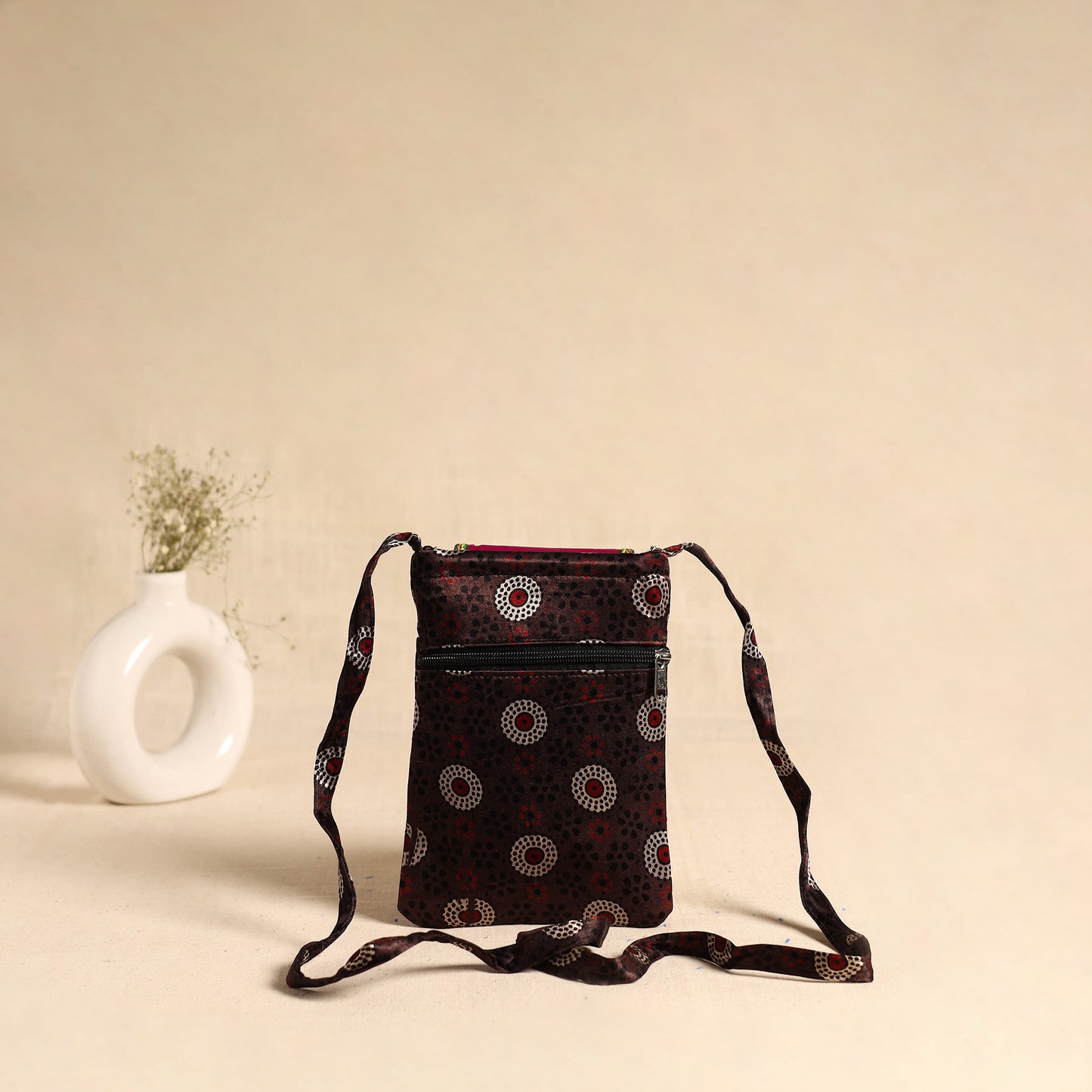 Traditional Kutch Mashru Silk Leather Flap Sling Bag 67