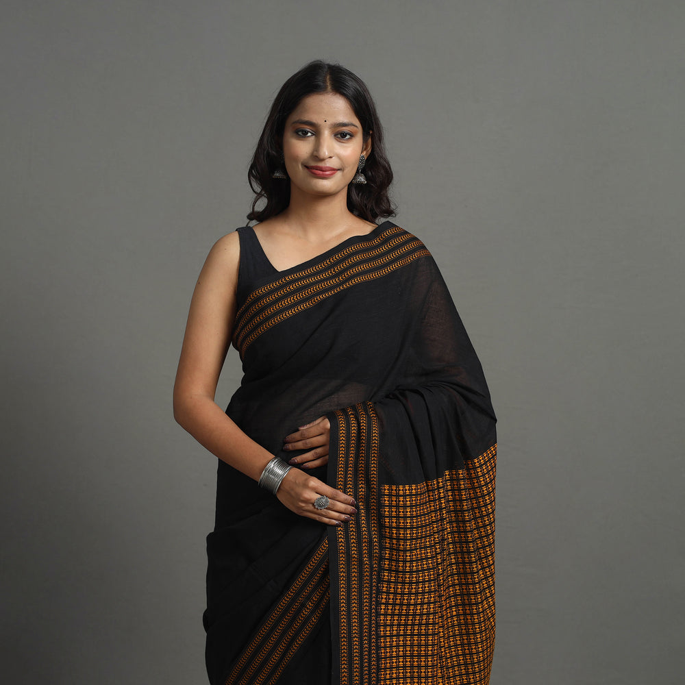 Black - Bengal Handwoven Cotton Begampuri Saree 03