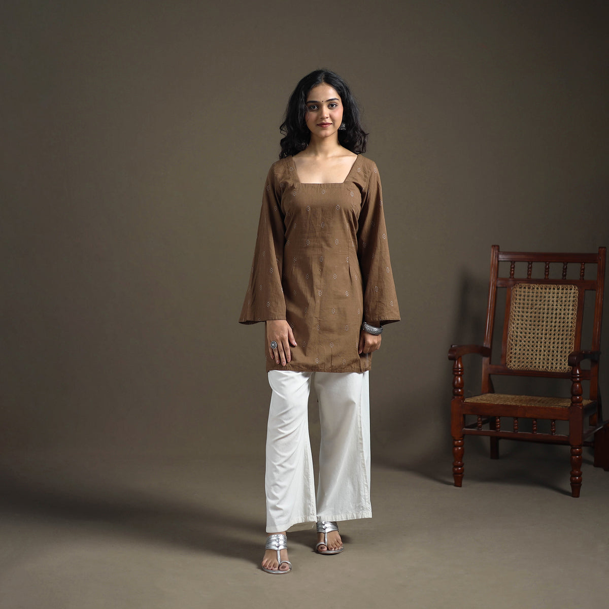 Jacquard Cotton Short Kurta for Women 32