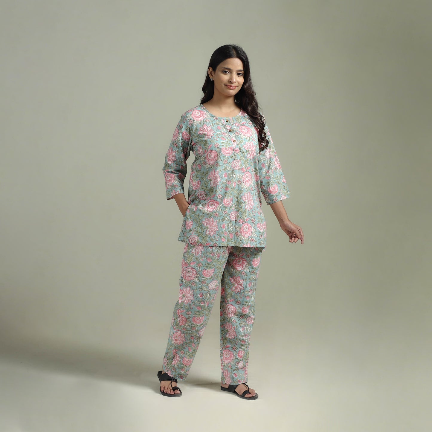 Sanganeri Floral Printed Cotton Night Suit for Women 13
