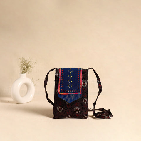 Traditional Kutch Mashru Silk Leather Flap Sling Bag 68