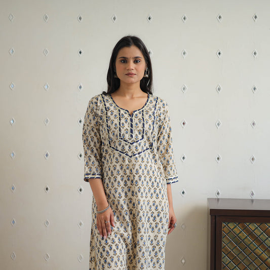 Block Printed Cotton Gota Work Long Ajrakh Kurta 12