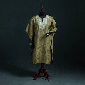 Green - Kashmiri Kashida Hand Embroidered Cotton Kaftan (Medium) 04