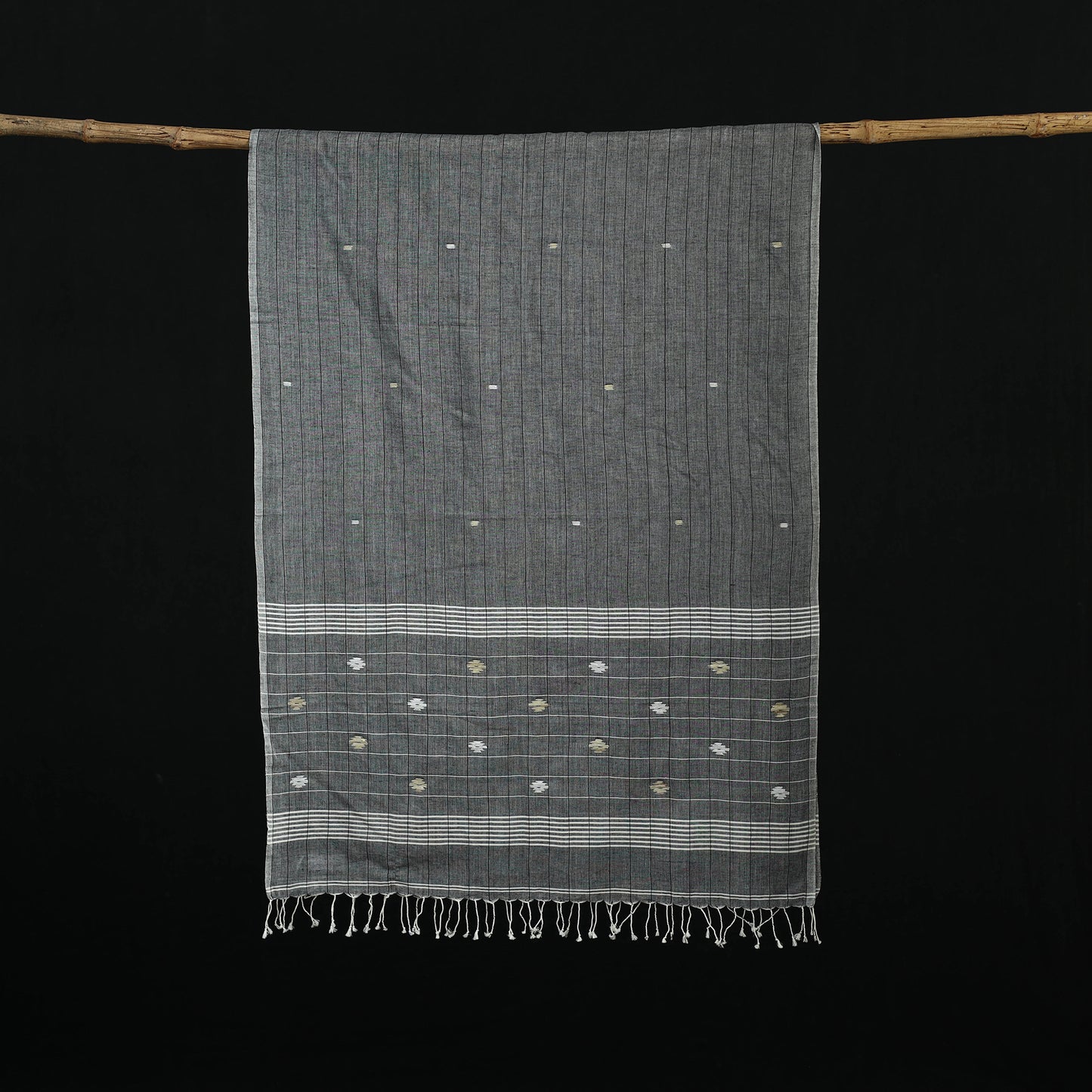 Burdwan Jamdani Handloom Cotton Stole with Tassels 18