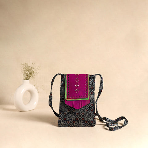 Traditional Kutch Mashru Silk Leather Flap Sling Bag 69