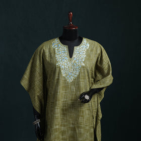 Green - Kashmiri Kashida Hand Embroidered Cotton Kaftan (Medium) 04