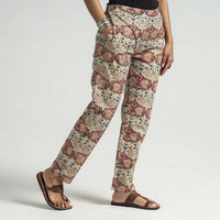 Beige - Kalamkari Block Printed Cotton Elasticated Pant