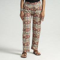 Beige - Kalamkari Block Printed Cotton Elasticated Pant