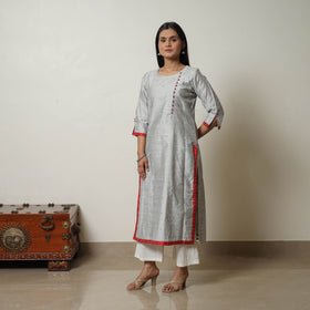 Grey - Polka Zari Butta Spun Dupion Silk Straight Plain Kurta 04