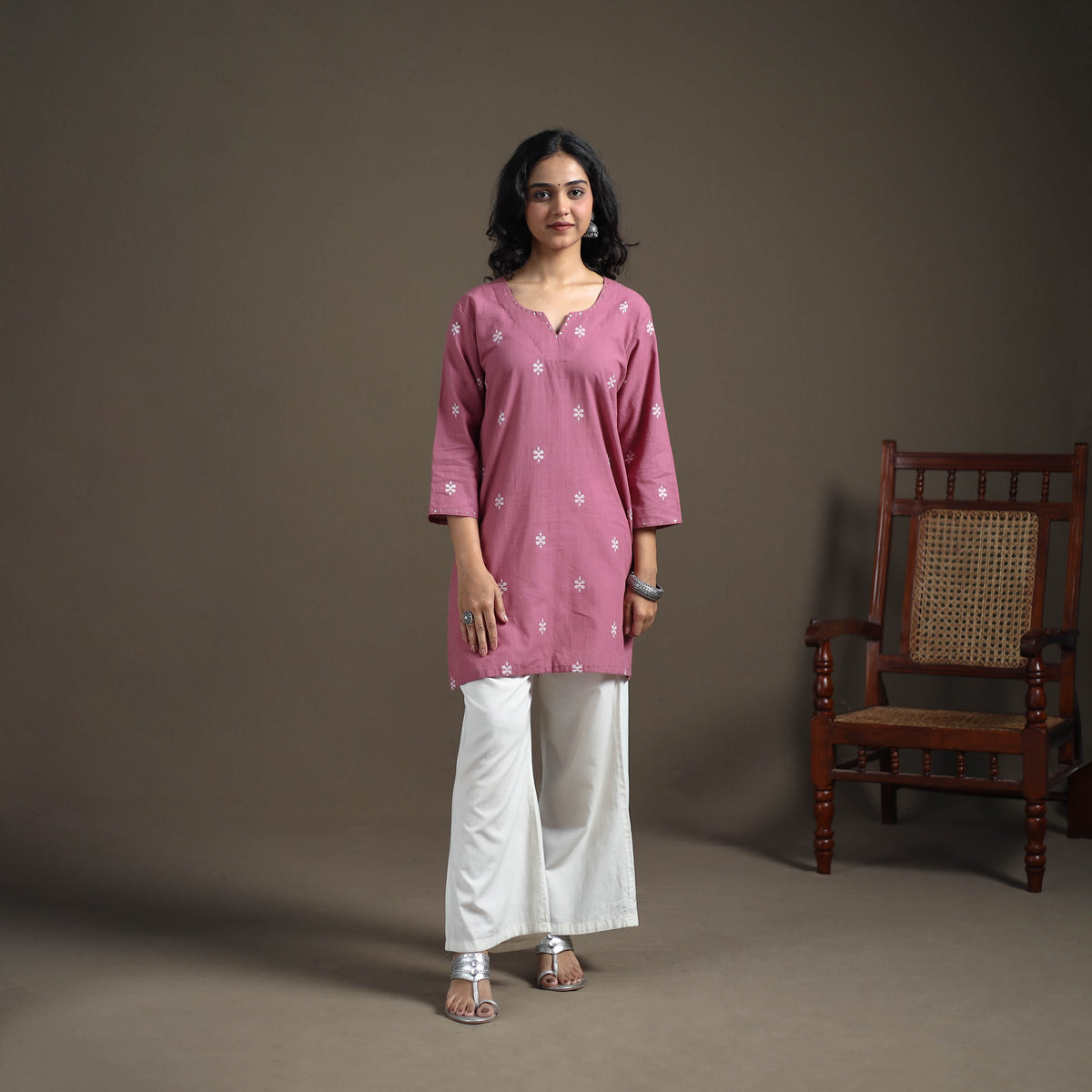 Jacquard Cotton Short Kurta for Women 26