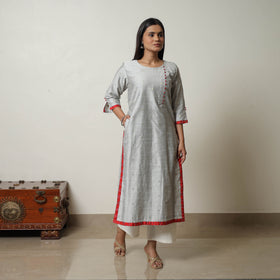 Grey - Polka Zari Butta Spun Dupion Silk Straight Plain Kurta 04