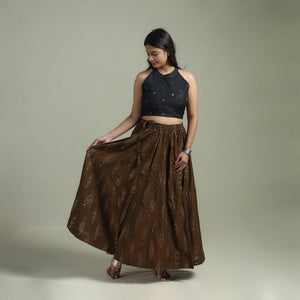 Brown - Pochampally Ikat 24 Kali Cotton Long Skirt 01