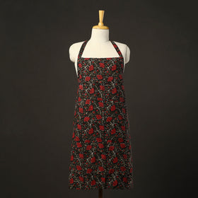 Black Bagru Block Print Cotton Apron with Pocket