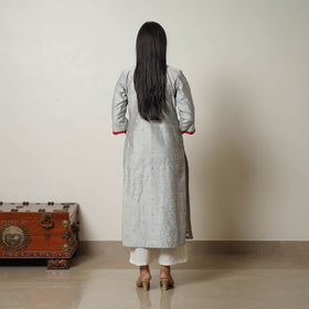 Grey - Polka Zari Butta Spun Dupion Silk Straight Plain Kurta 04