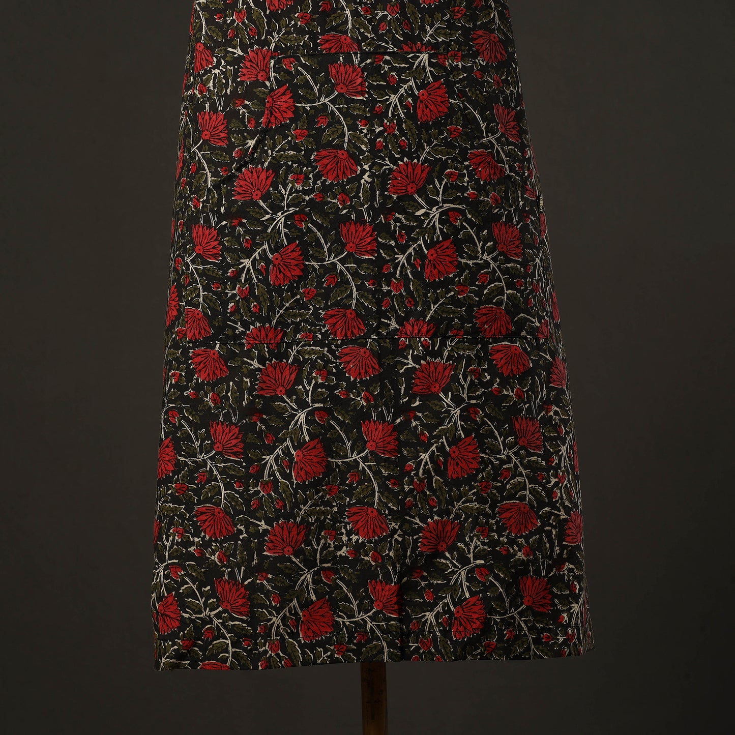 Black Bagru Block Print Cotton Apron with Pocket