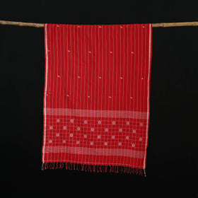 Red - Burdwan Jamdani Handloom Cotton Stole with Tassels 10