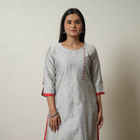 Polka Zari Butta Spun Dupion Silk Straight Plain Kurta 04