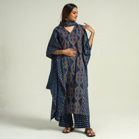 Ajrakh Kaftan with Palazzo & Dupatta Set
