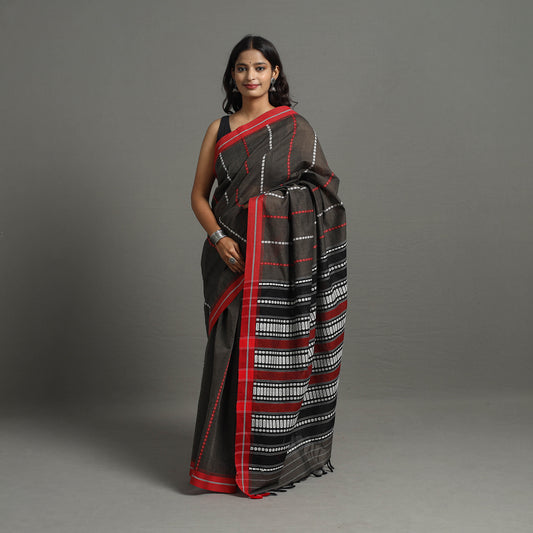 Grey - Bengal Handwoven Cotton Begampuri Saree 05