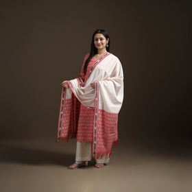 Pochampally Ikat Cotton Long Kurta with Palazzo & Dupatta Suit Set for Women 12