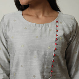 Grey - Polka Zari Butta Spun Dupion Silk Straight Plain Kurta 04