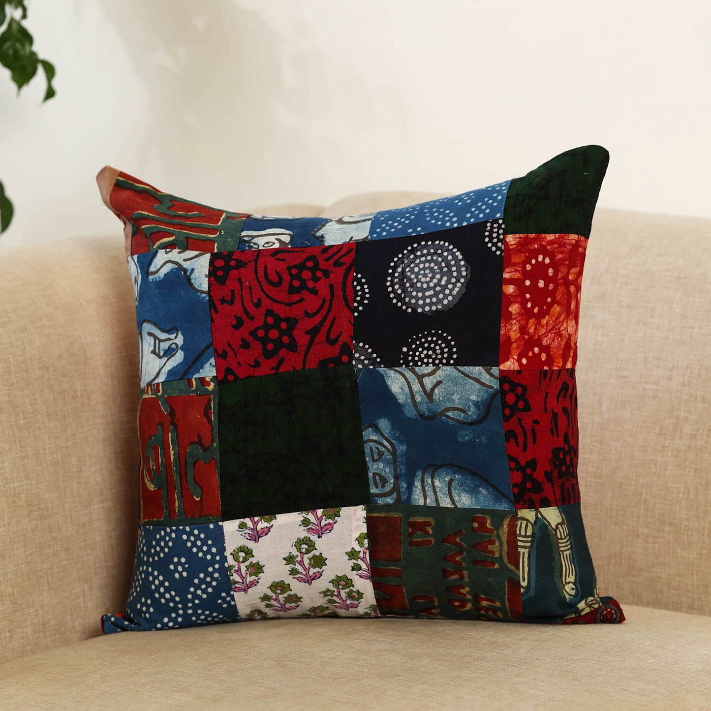 Multicolor - handcrafted cotton patchwork cushion cover 73