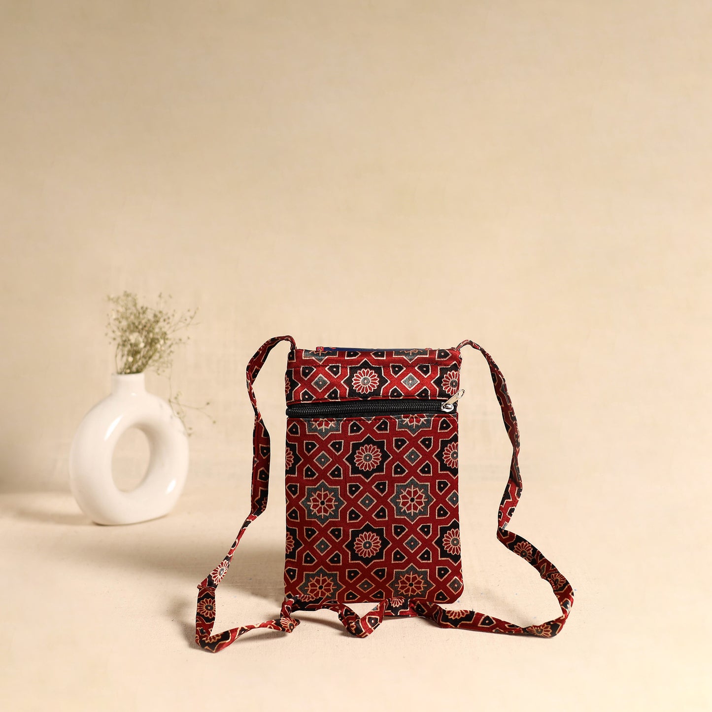 Traditional Kutch Mashru Silk Leather Flap Sling Bag 70