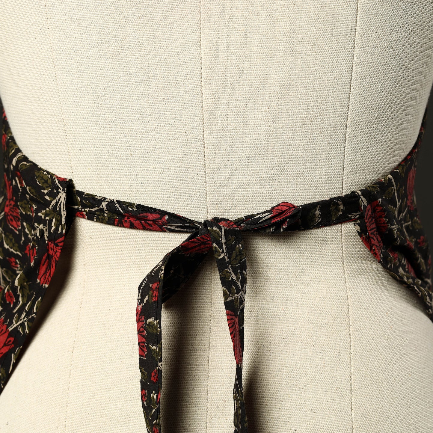 Black Bagru Block Print Cotton Apron with Pocket