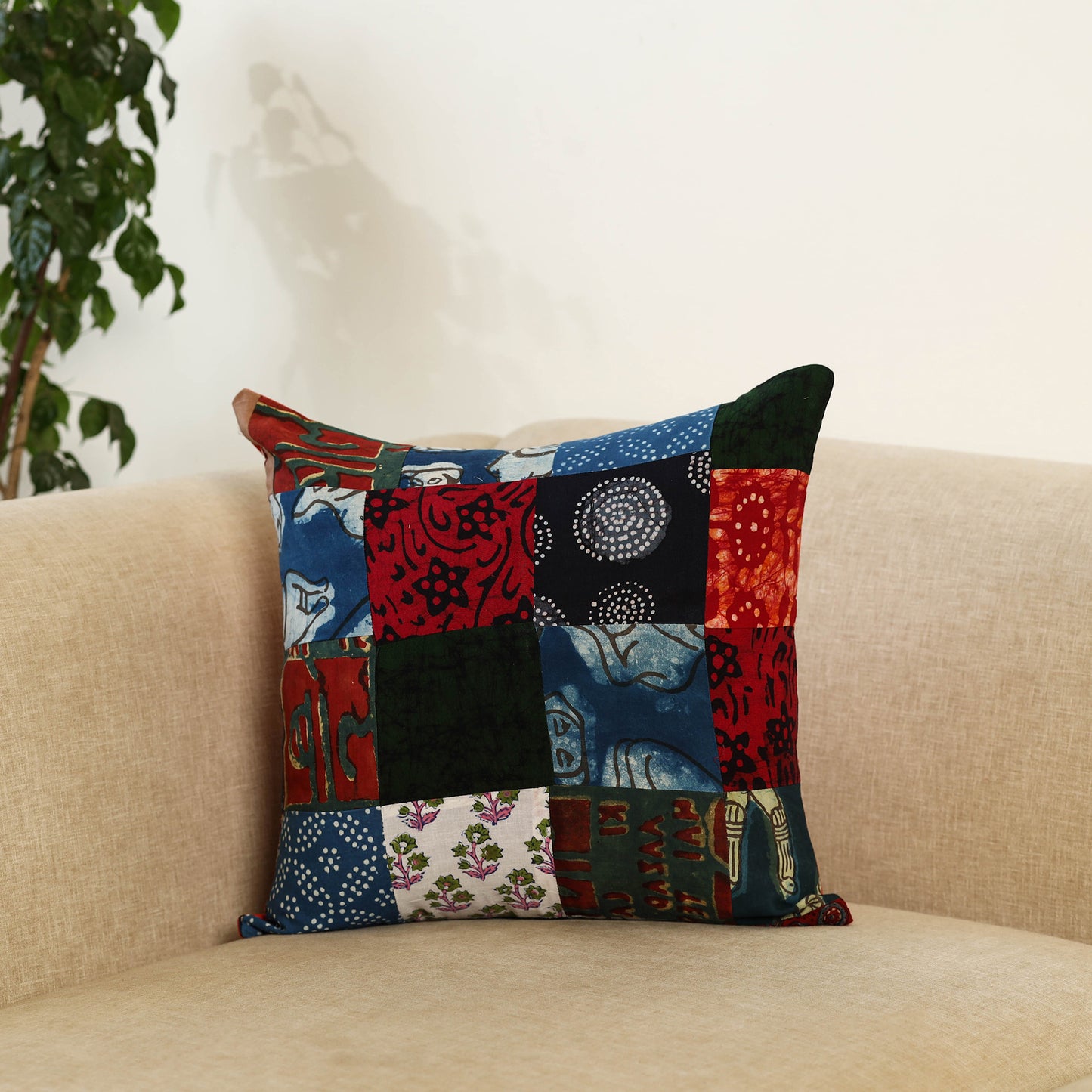 Multicolor - handcrafted cotton patchwork cushion cover 73