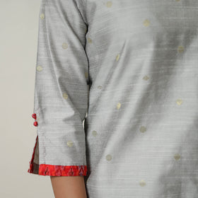 Grey - Polka Zari Butta Spun Dupion Silk Straight Plain Kurta 04