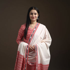 Pochampally Ikat Cotton Long Kurta with Palazzo & Dupatta Suit Set for Women 12