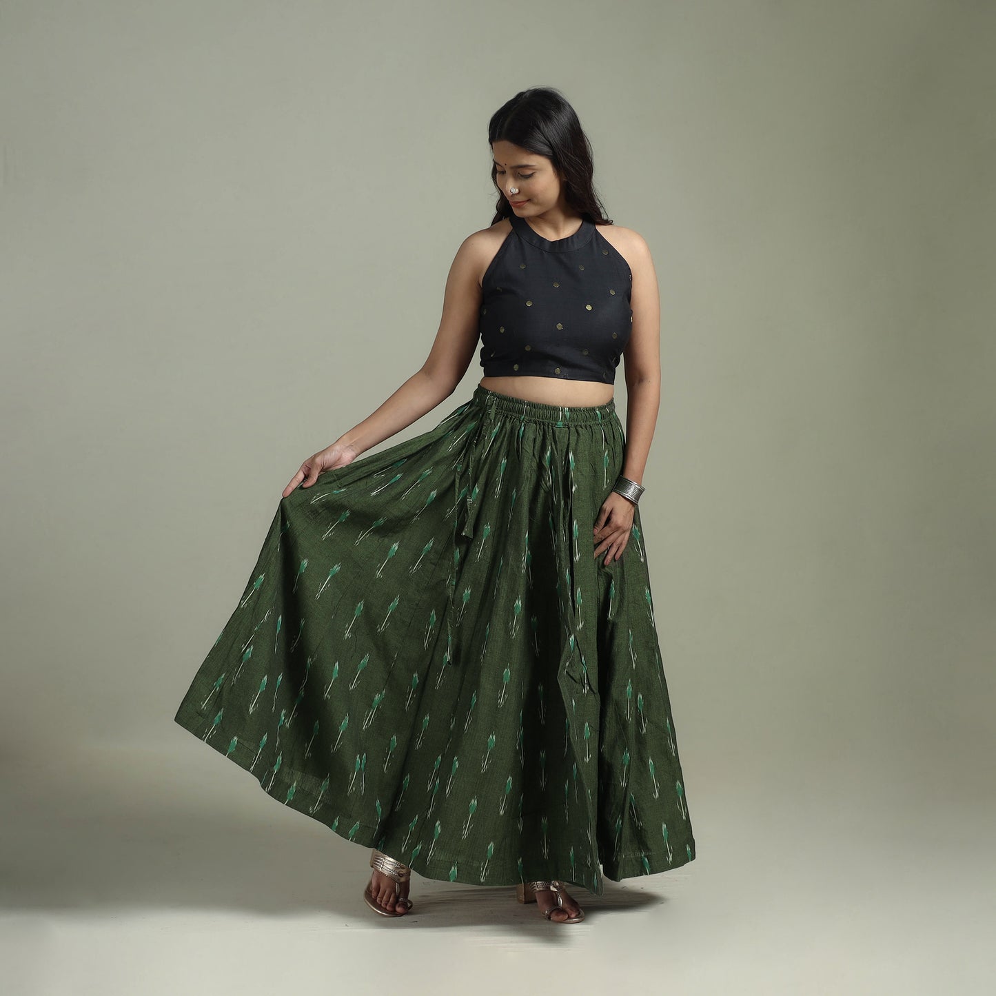 Pochampally Ikat 24 Kali Cotton Long Skirt 02